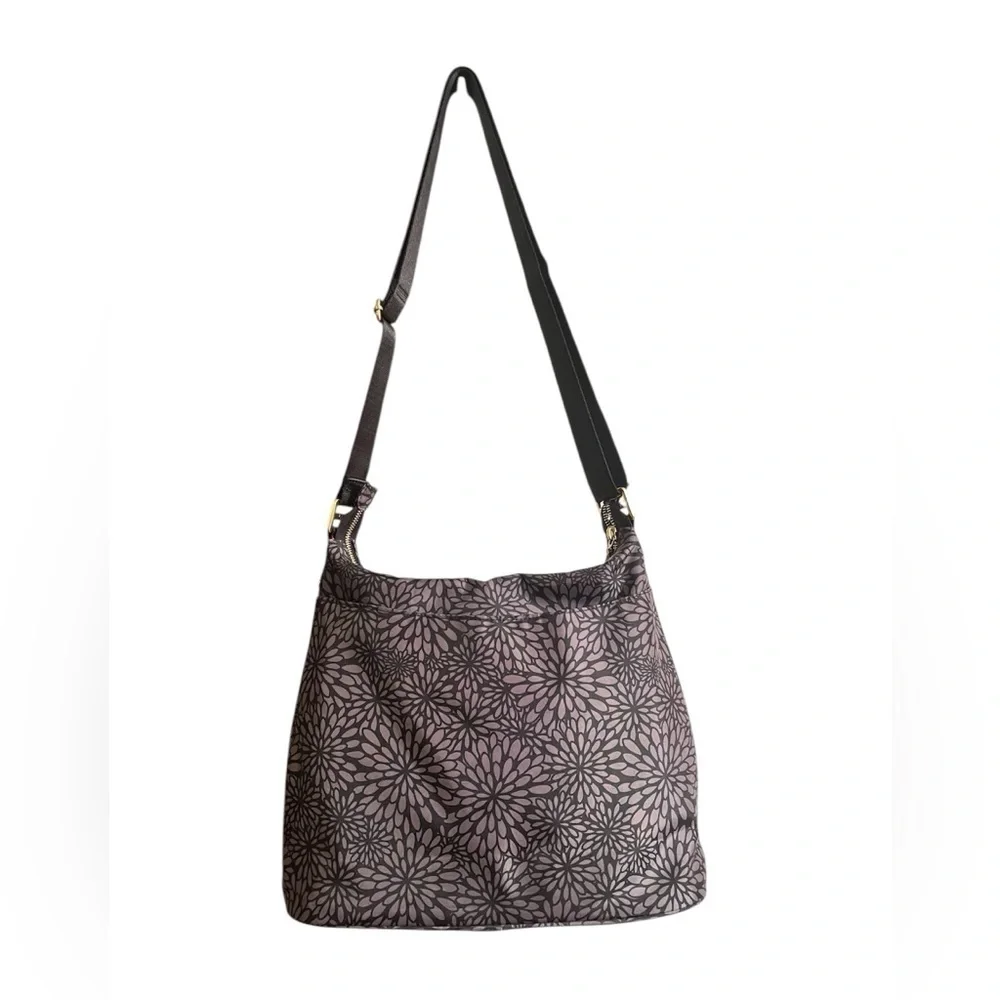 Baggallini Helsinki Shoulder Crossbody Hobo Gray Floral w/ RFID 13.5” x 11” x 4”